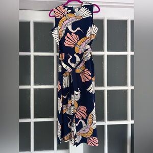 Elegant Navy Dress with Crane Print